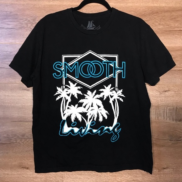 Smooth Living Co Men’s Palm Trees Black Teal Graphic Tee - Picture 2 of 7